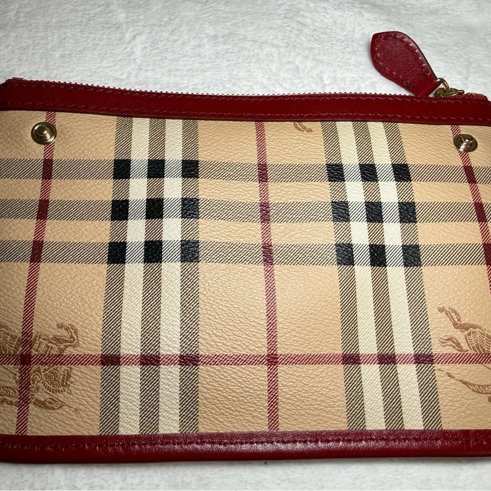 Burberry Tan Plaid Tote with Burgundy Trim - Picture 8 of 9